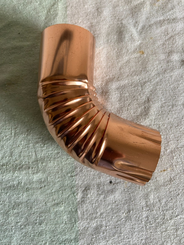 Copper Rain Gutter Round Elbow Downspout Custom Elbow,  3”  16 Oz Copper