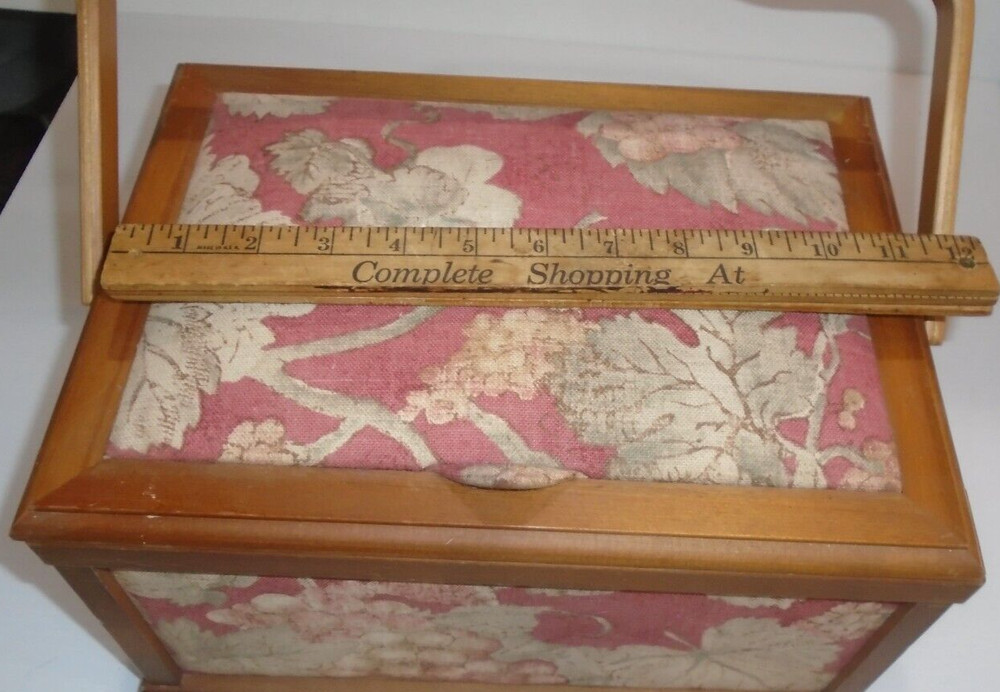 Vintage Fabric Covered Sewing Box Basket with Lining