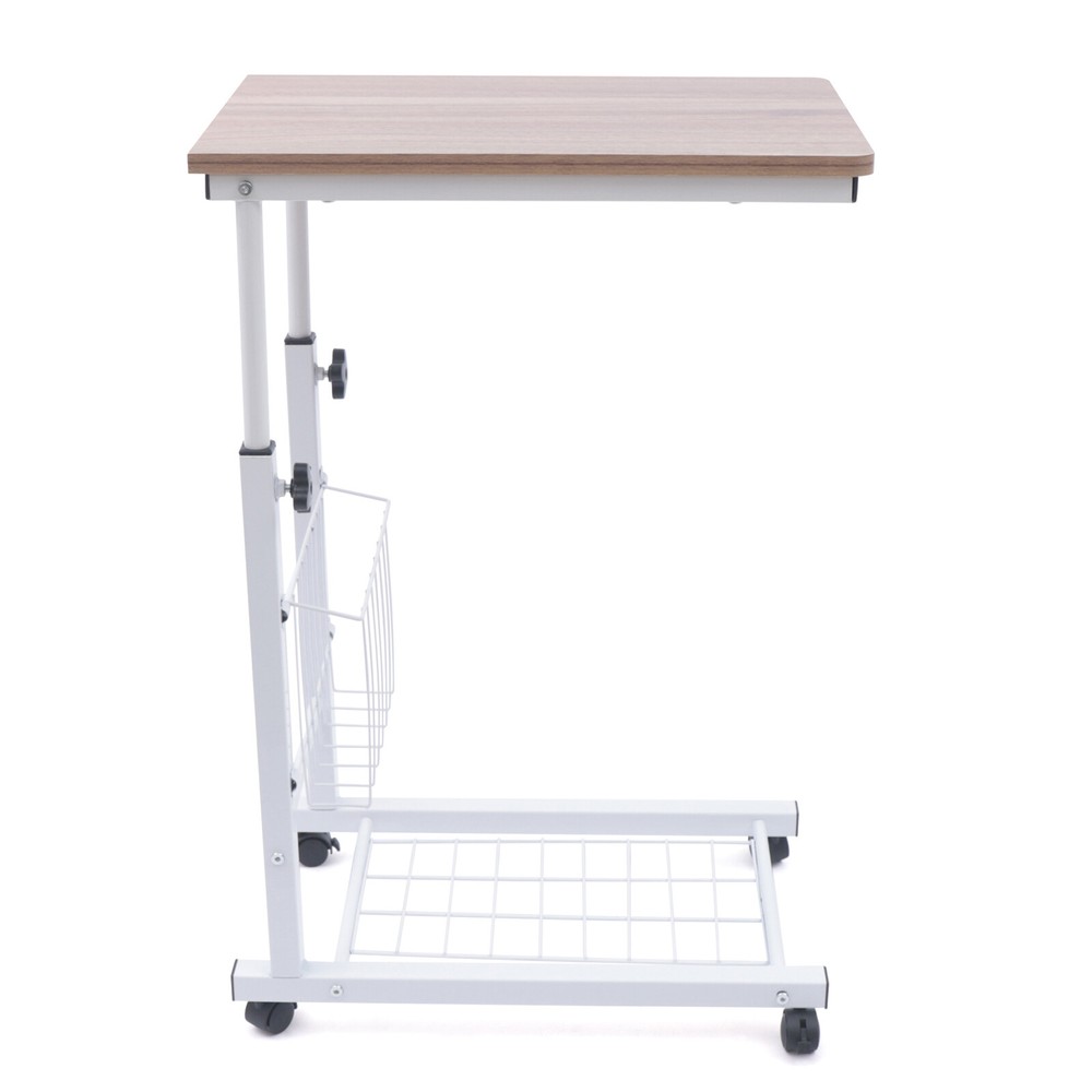 Bed Side Table Wheels Hospital Overbed Rolling Tray Sofa Side Desk Adjustable