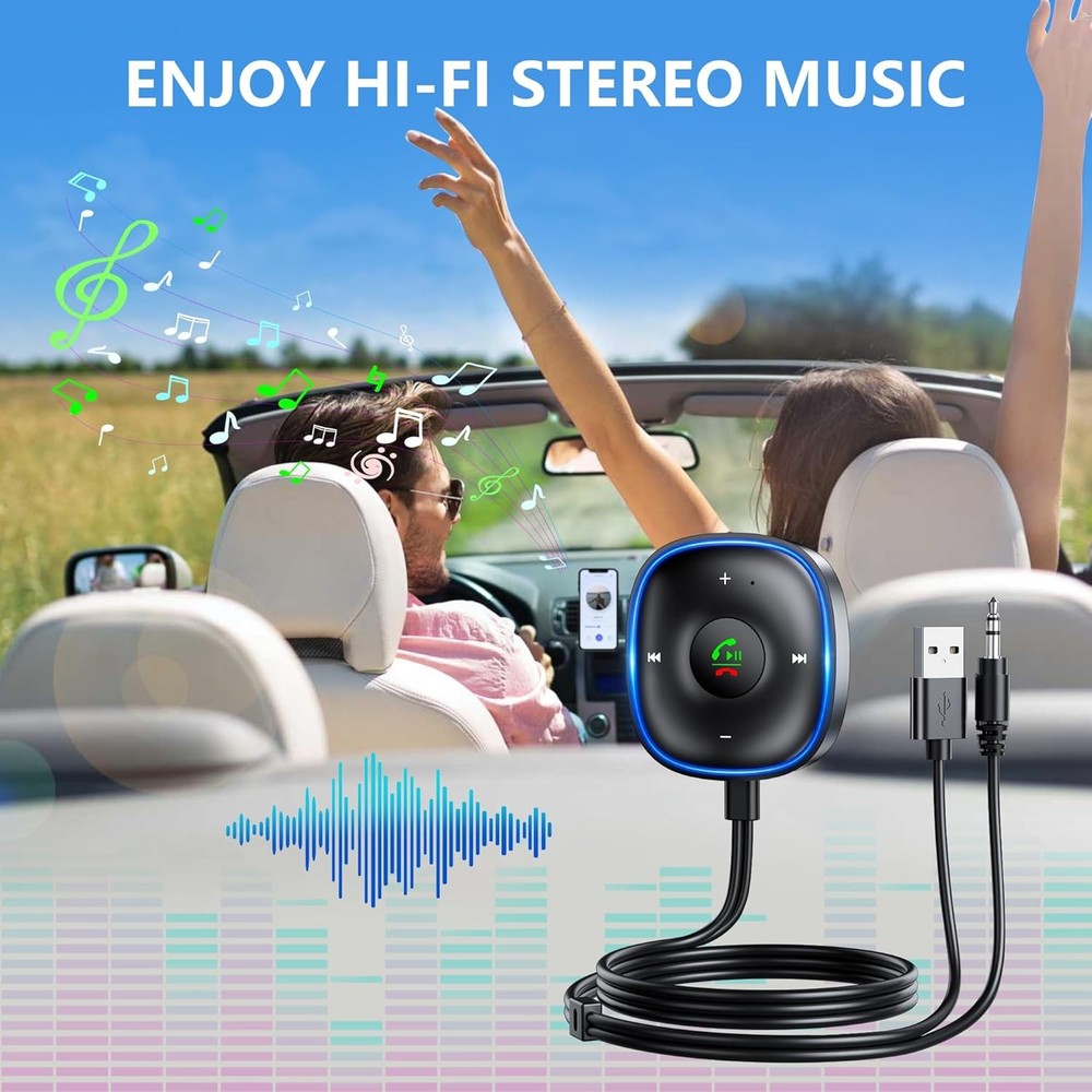 Bluetooth 5.3 Aux Car Adapter, SONRU Receiver for [Dual Black
