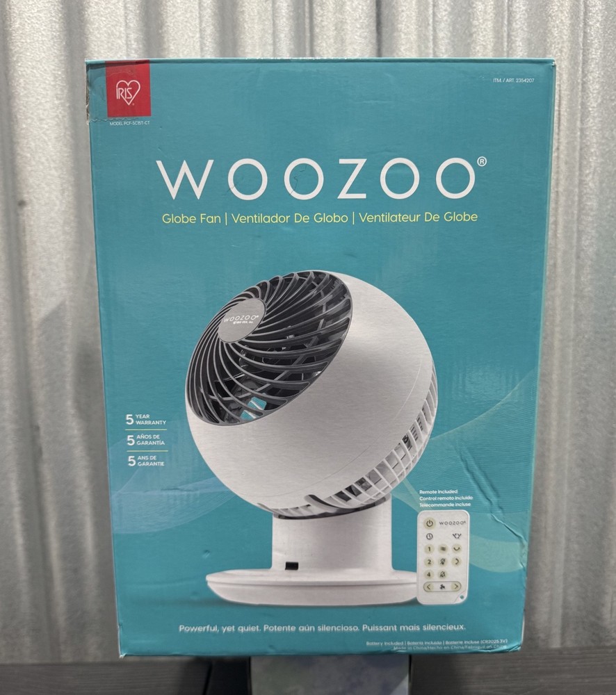 WOOZOO Compact Globe Oscillating Fan w/ Remote (New Version) - 5 Speed - White