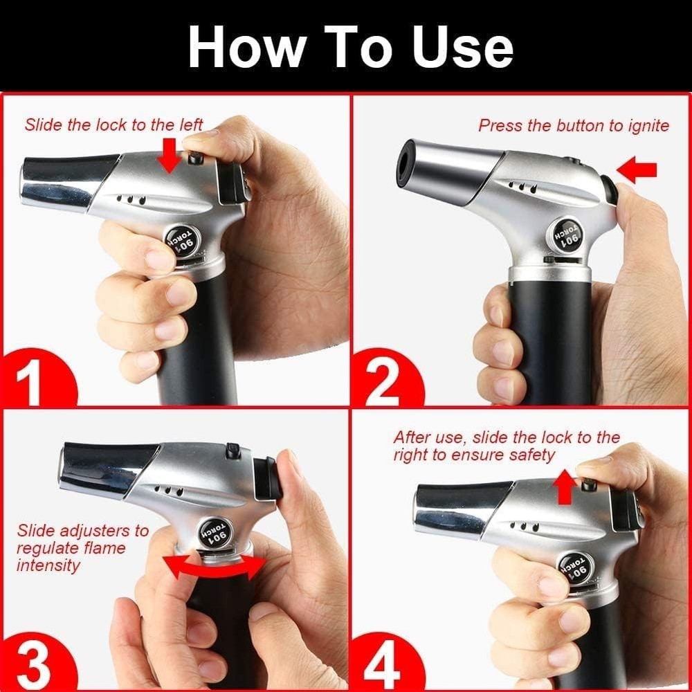 Mini Kitchen Blow Torch, Refillable, Adjustable Flame, Aluminum, 6"