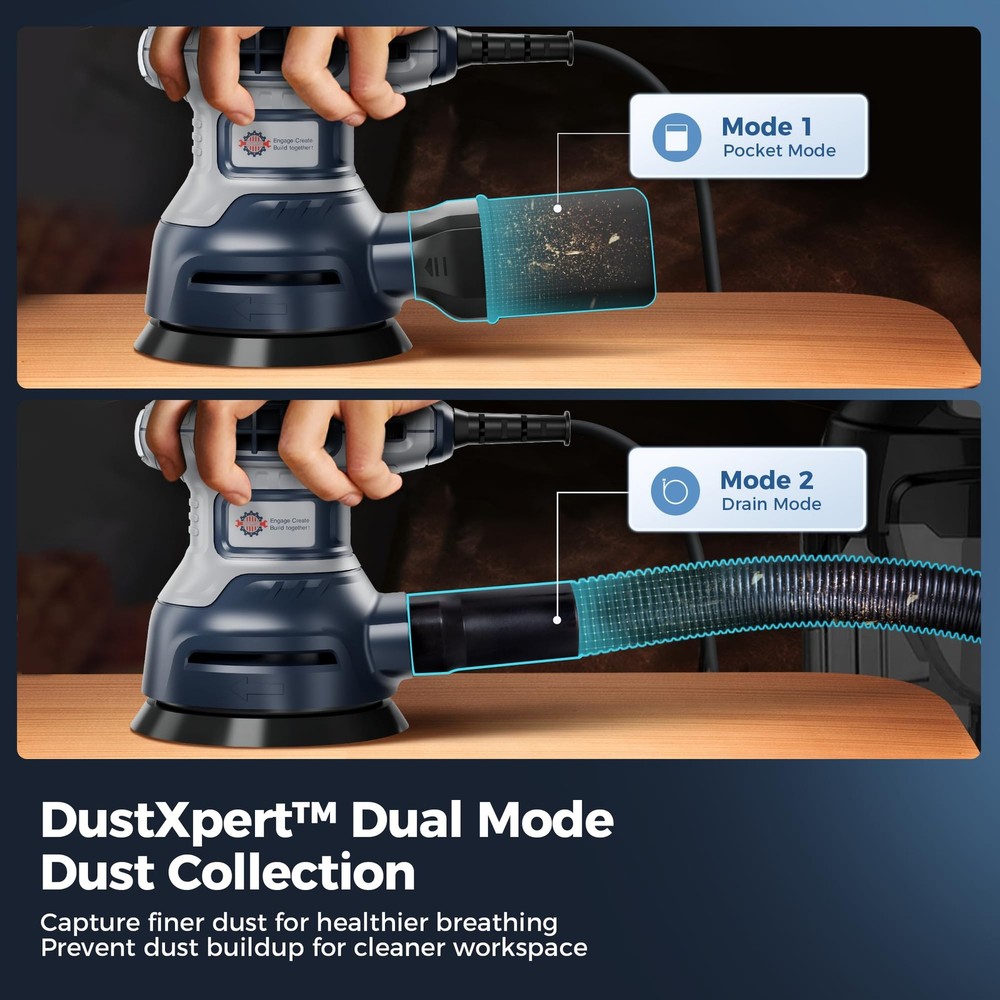 Orbital Random Sander Tool, 6 Variable Speeds With Dust Bag, 360W, Palm Hand ...