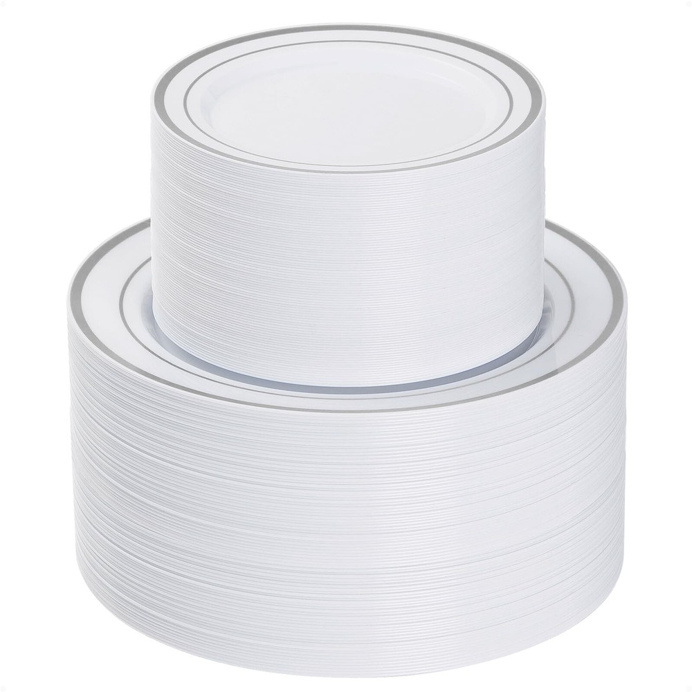 Goodluck 200PCS Silver Plastic Plates, Heavy Duty Disposable Gold Plates with...