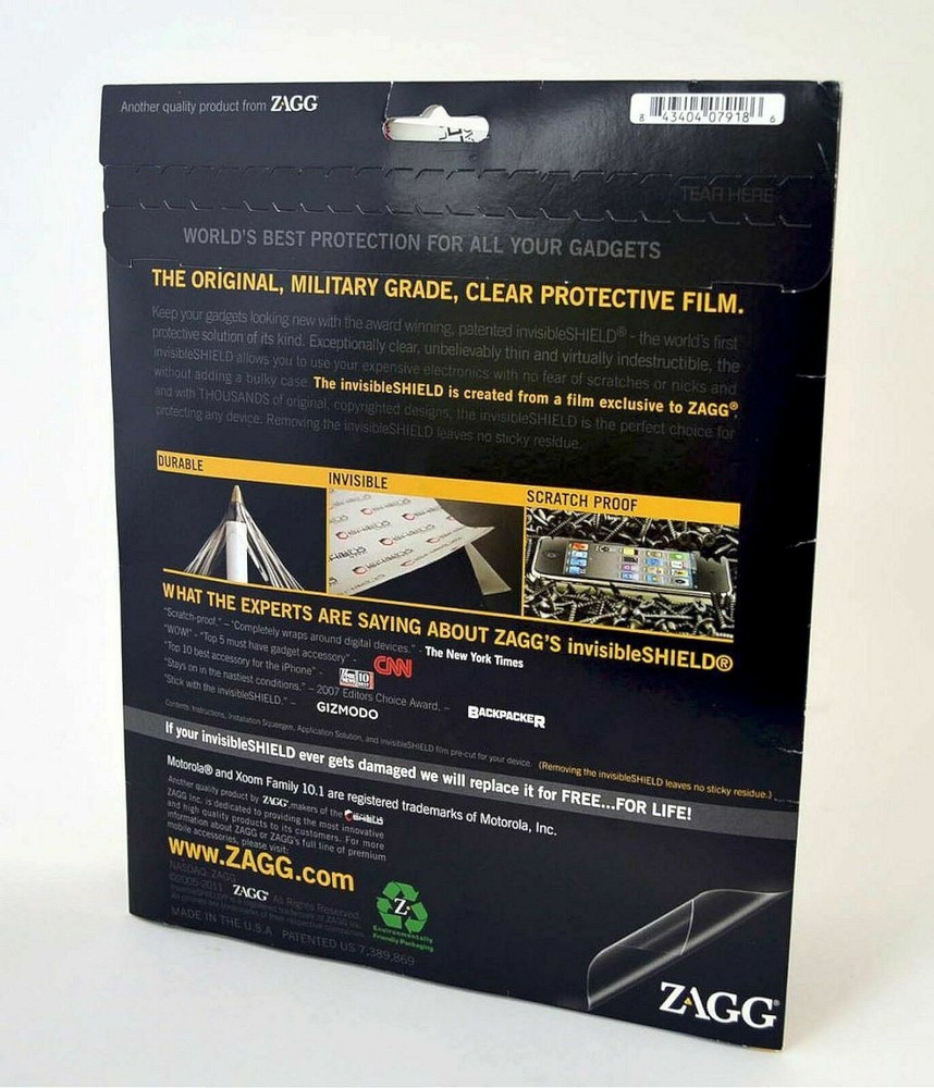 Zagg Invisible Shield Motorola Xoom 10.1 Screen Protector Scratch Resistant