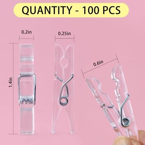 100Pcs Mini Clothespins Clear Plastic Clips 1.4 Inch Small Clothes Pins Tiny