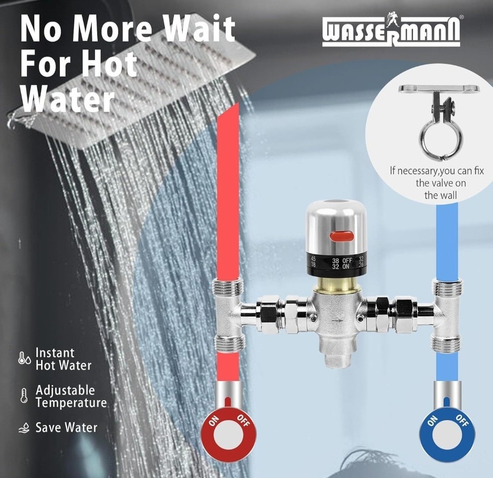 Adjustable Temperature Sensor Valve Kit for Instant Hot Water Recirculating Syst