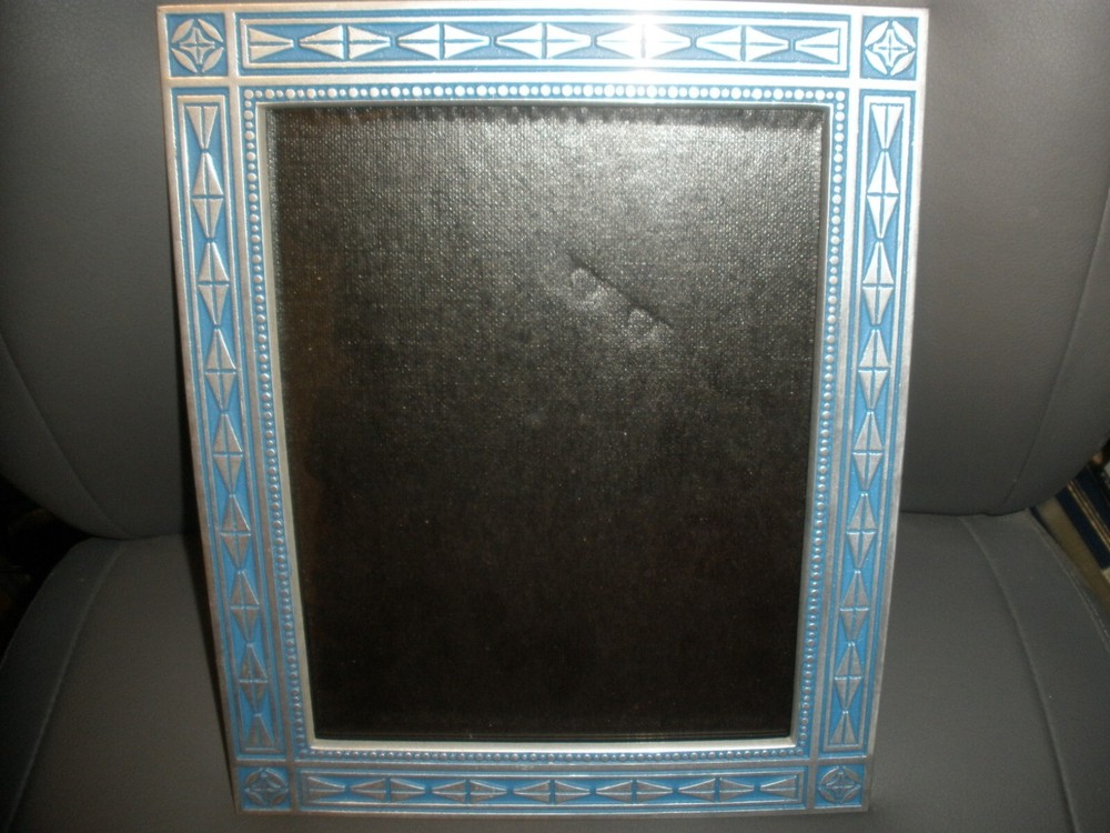 9.5" x 12" Silver Tone & Blue Design Picture Frame Pewter