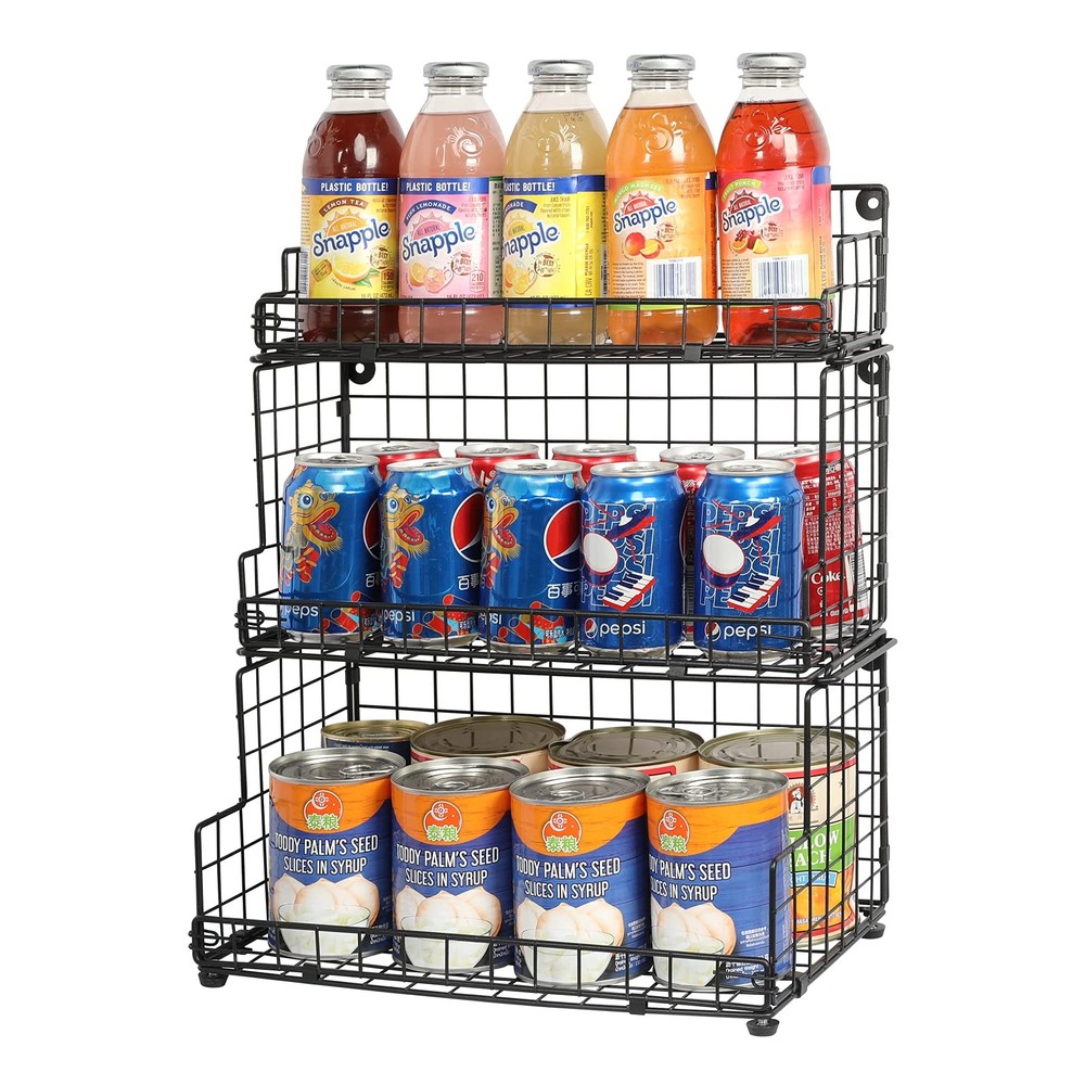 Stackable Wire Basket 3 Tier Countertop& Wall Mounted Metal Storage Basket fo...