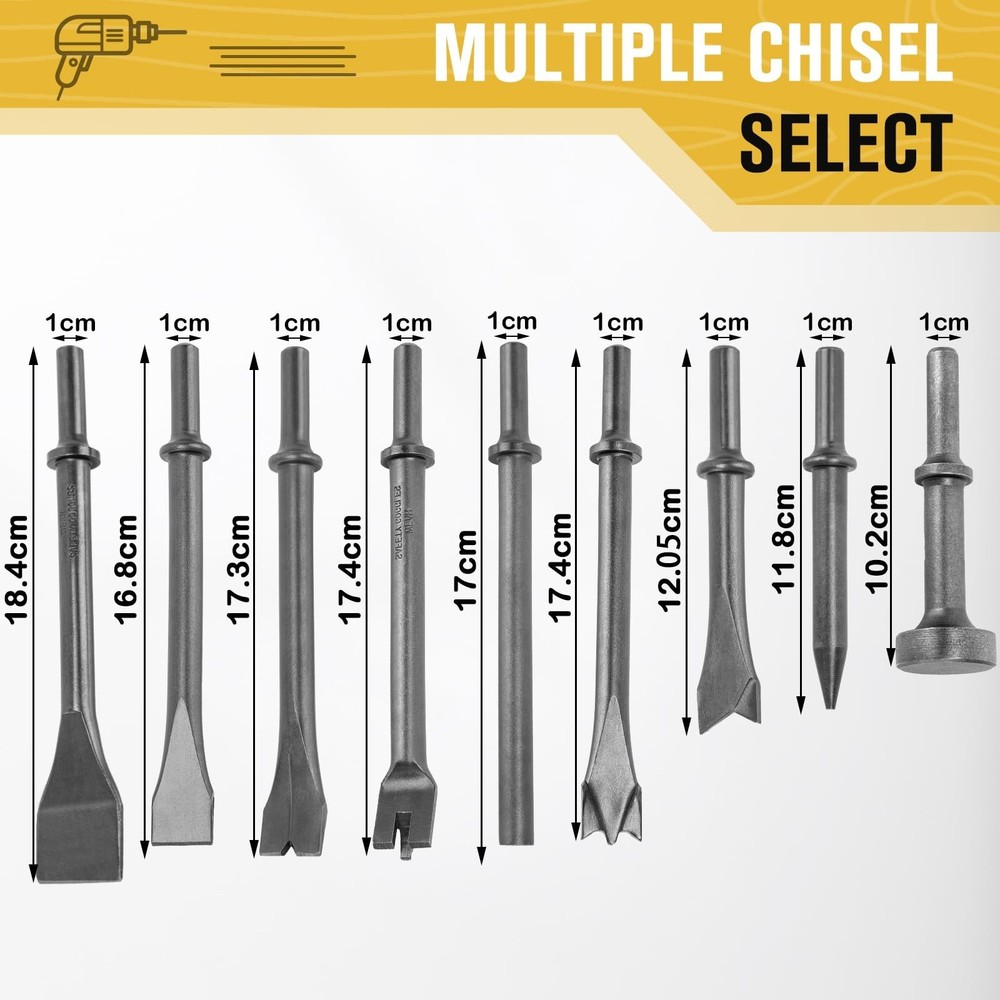 Air Hammer Bits Set - 9pcs Pneumatic Hammer Chisel Bits, Air Chisel Bits, Air...