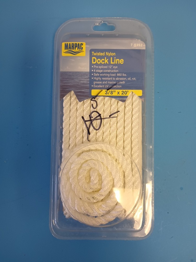 Marpac 7-6352 Twisted Nylon Dock Line 3/8" x 20'  - White