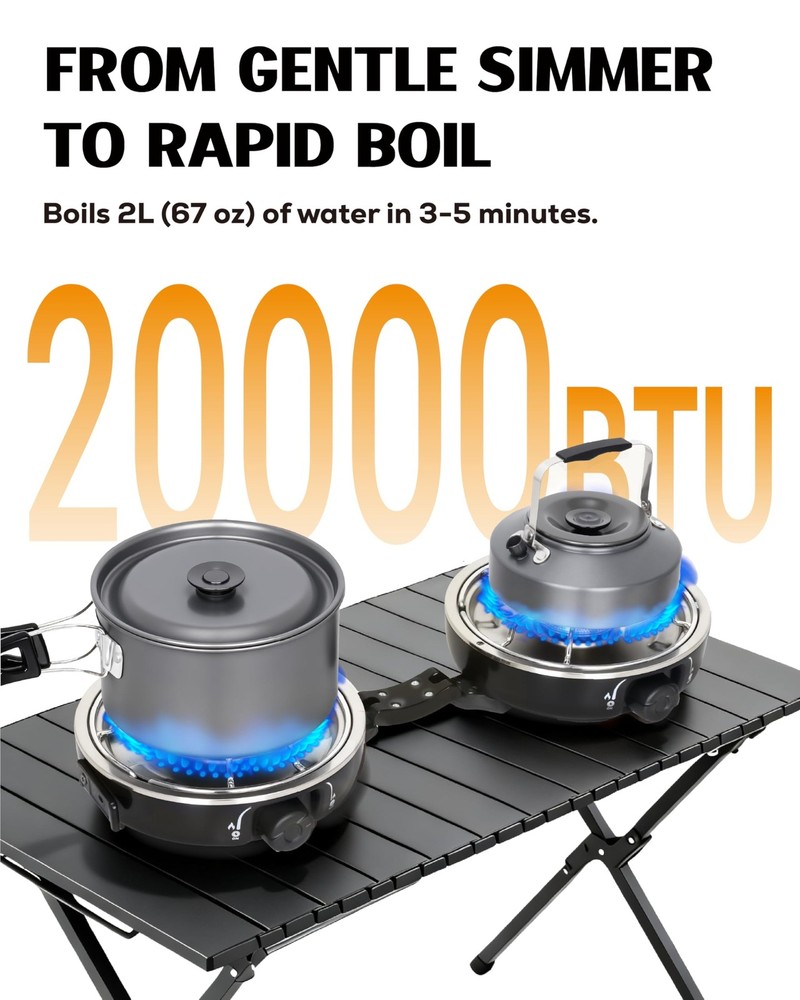 Propane 2-Burner Camping Stove with Windscreen, Portable& Foldable Camping St...