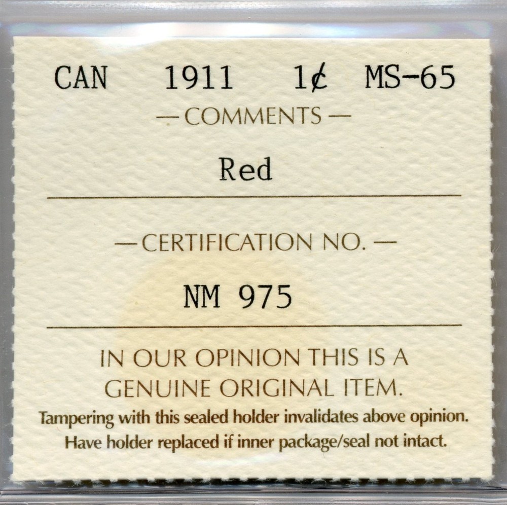 1911 Canada Large Cent - GEM Uncirculated, ICCS MS65 RD
