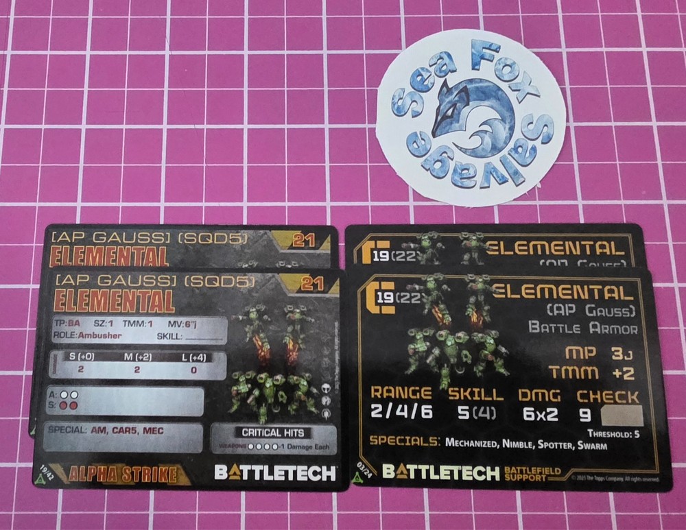 BattleTech Alpha Strike & Classic Battletech - ELEMENTAL CARDS x 2!!! - New!