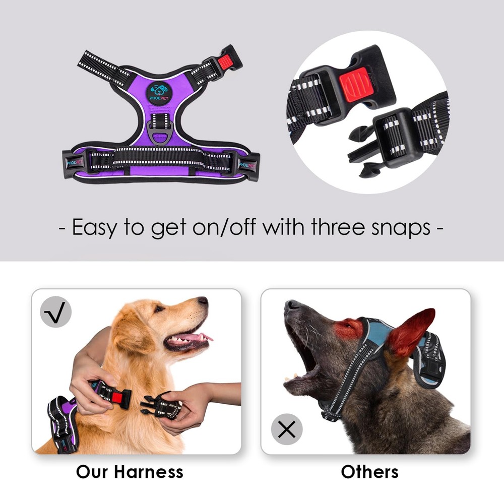 PHOEPET Reflective Dog Harness Large Breed Adjustable No Pull Vest with Handl...