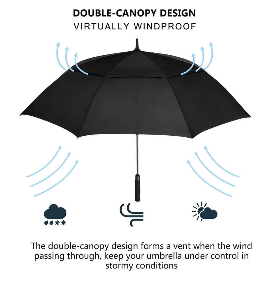 MRTLLOA Automatic Open Golf Umbrella, Extra-Large Oversized 54 inch, Black
