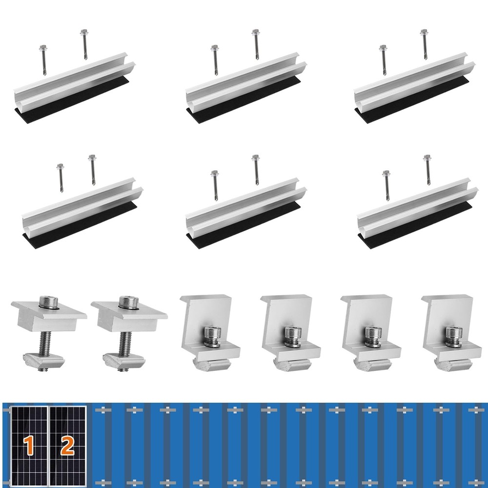 Solar Panel Bracket Kit, 6 Pcs Aluminium Mounting Rail 120mm, Solar Panel Mou...