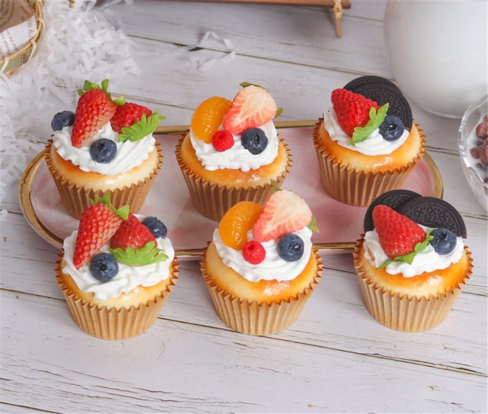 6PCS Artificial Cake Fake Simulation Realistic Cupcake Bread Dessert for Deco...