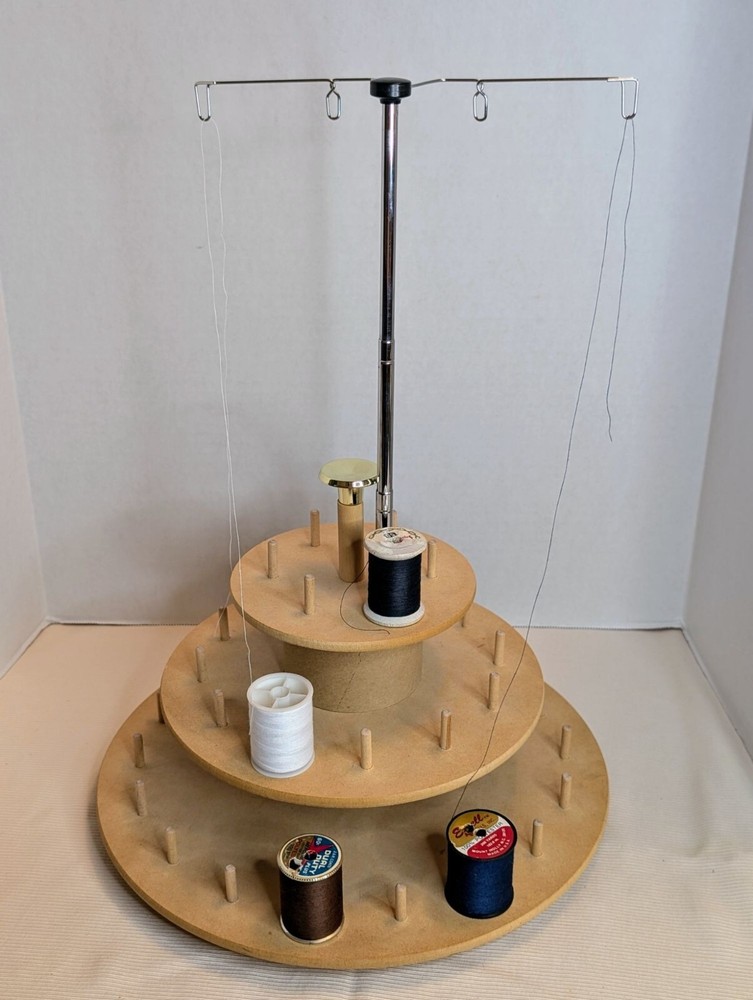 3-Tier MDF Board Sewing Spool & Thread Holder Metal Adjustable Stand For Thread