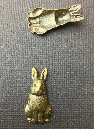 42133 2 Pc - Brass Oxidized Sitting Rabbit Jewelry Finding