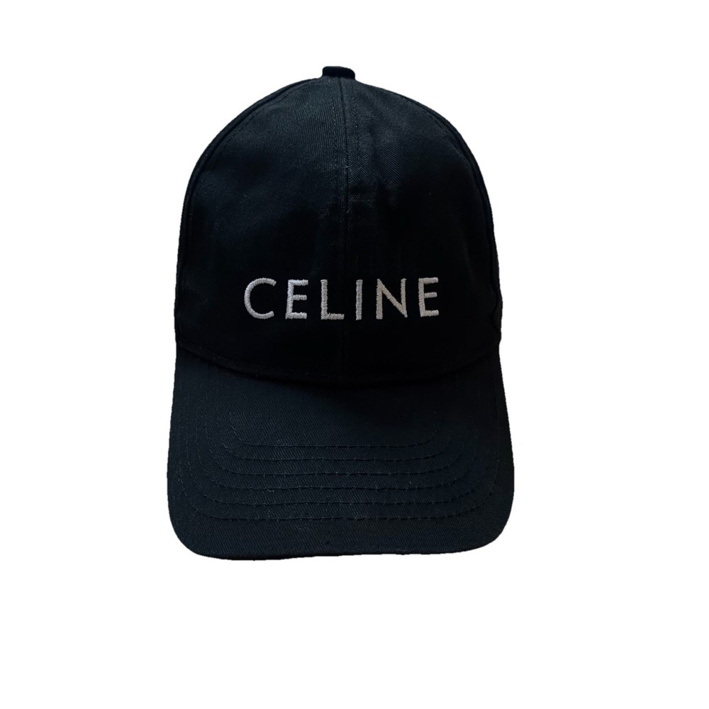 Celine Paris Black White Logo Cotton Drill Baseball Cap Hat Adjustable