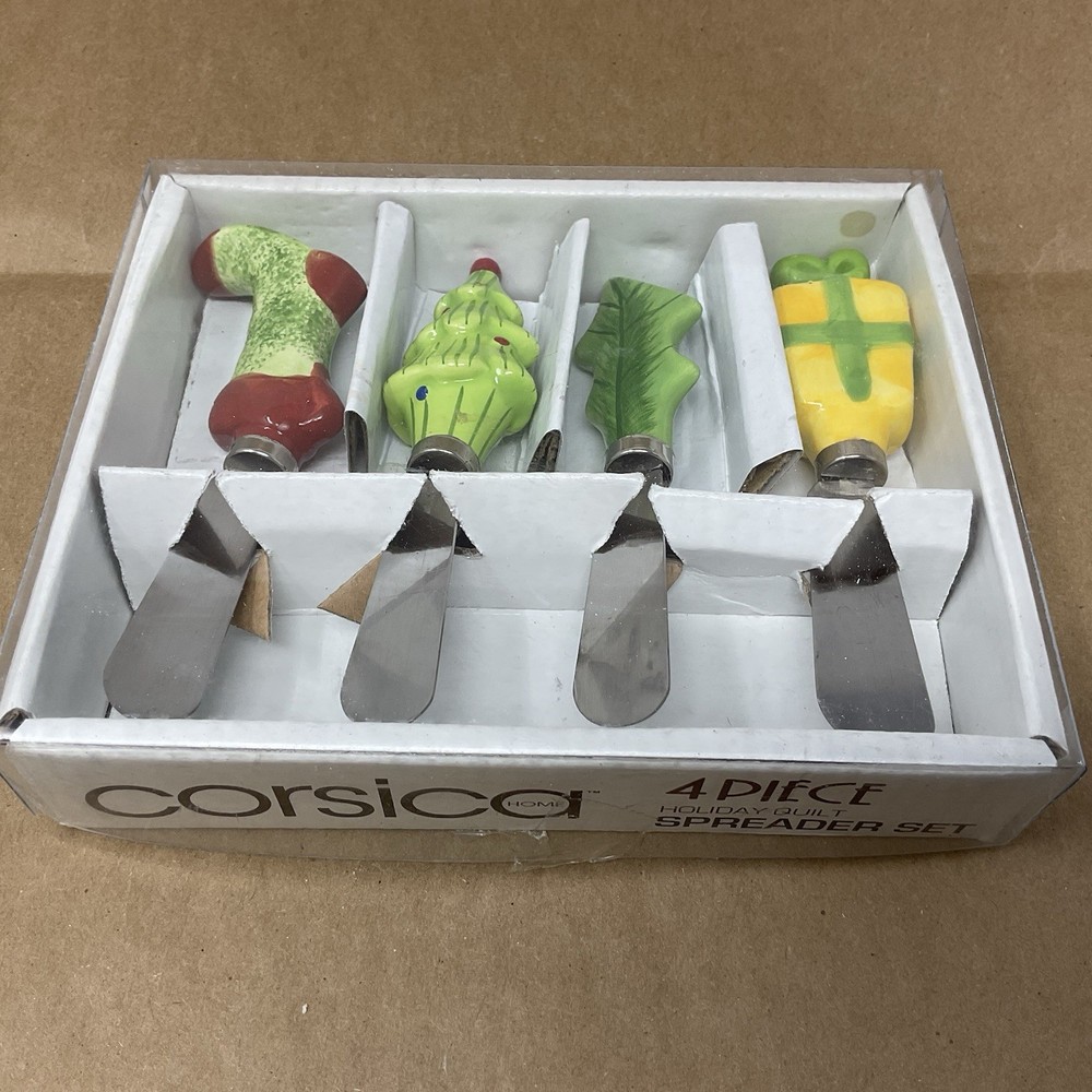Christmas 4 Piece Spreader Set Holiday Stocking Tree Gift