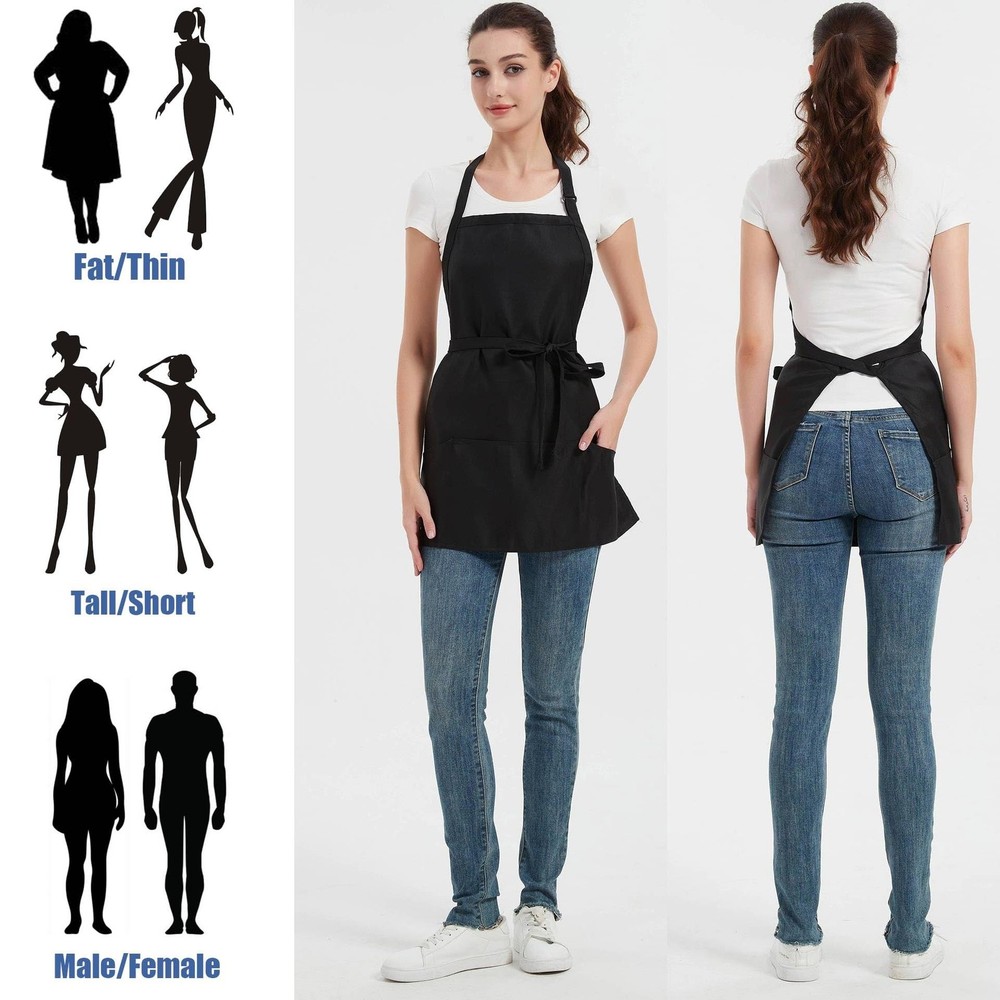 Chef Short Apron With 3 Pockets, Extra Long Straps, Adjustable Halter, BBQ & ...