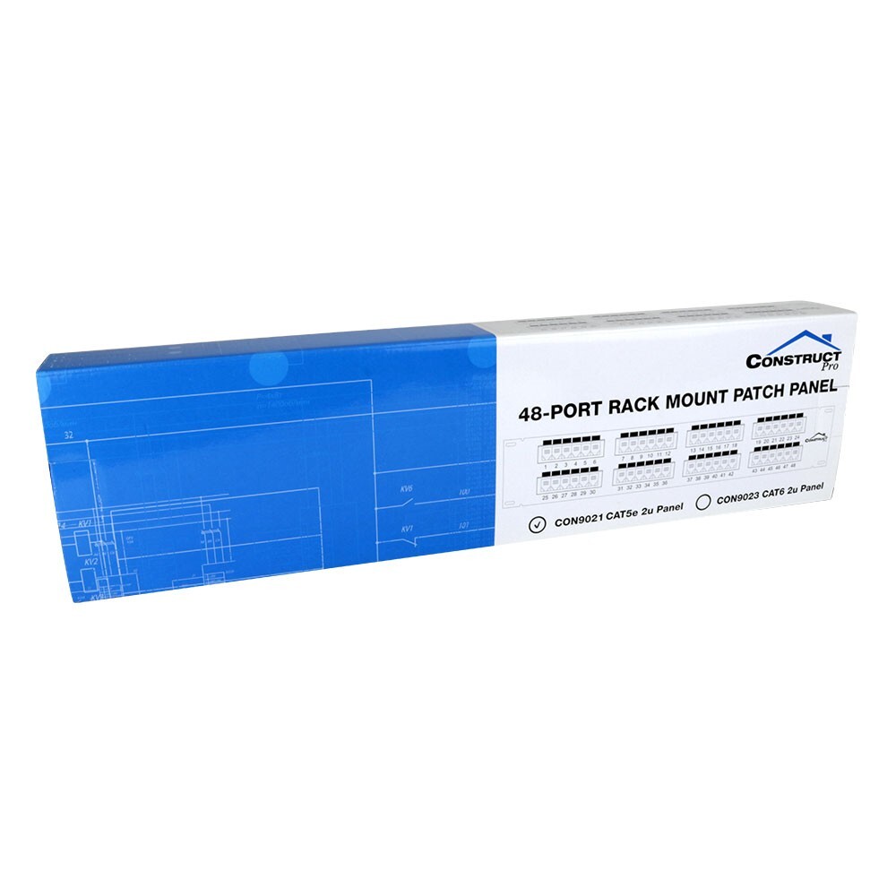 Construct Pro 48-Port Cat5e Rack Mount Patch Panel (19” / 2U, RoHS Approved)