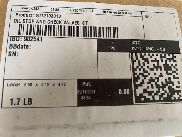 QUINCY 2012103013 Oil Stop / Check Kit (NEW)