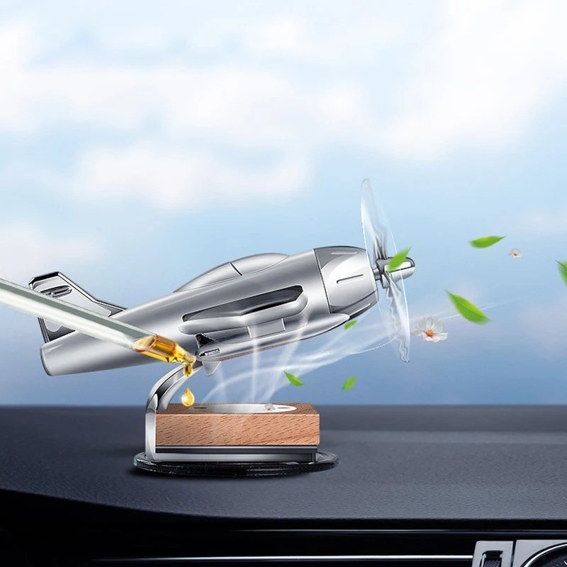 Solar Airplane Car Diffuser, Wooden Base Fragrance Diffuser, Alloy Solar -1