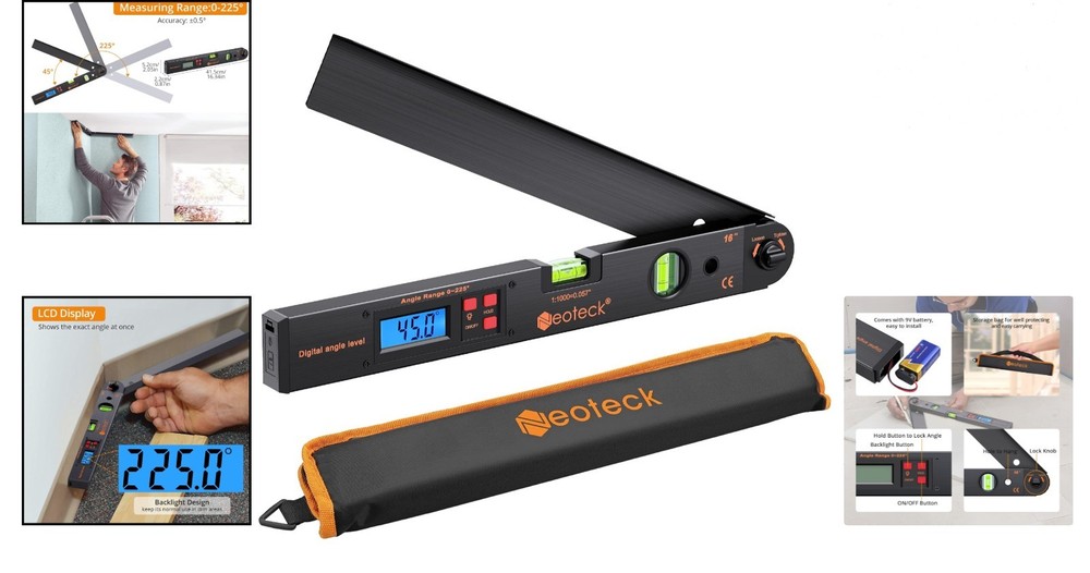 Versatile Digital Angle Measuring Tool with Carry Bag - Ideal for DIY Projects