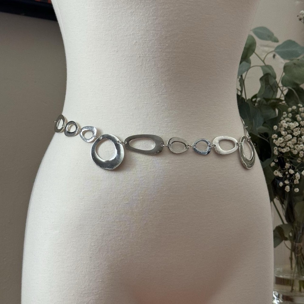 Disco Y2K Silver Irregular Circle Chain Belt