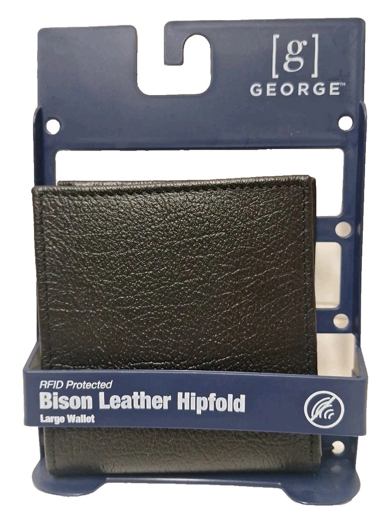 George Black Bison Leather Large Hipfold  Wallet -  RFID Protected -  NEW