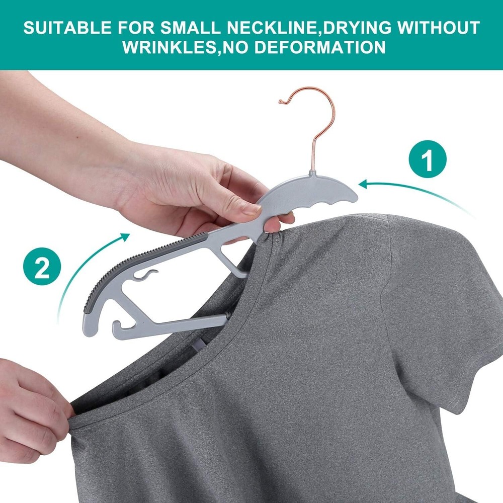 Triangular Space-Saving Hangers, 50 Pack with Rotating Rose Gold Hooks - Gray