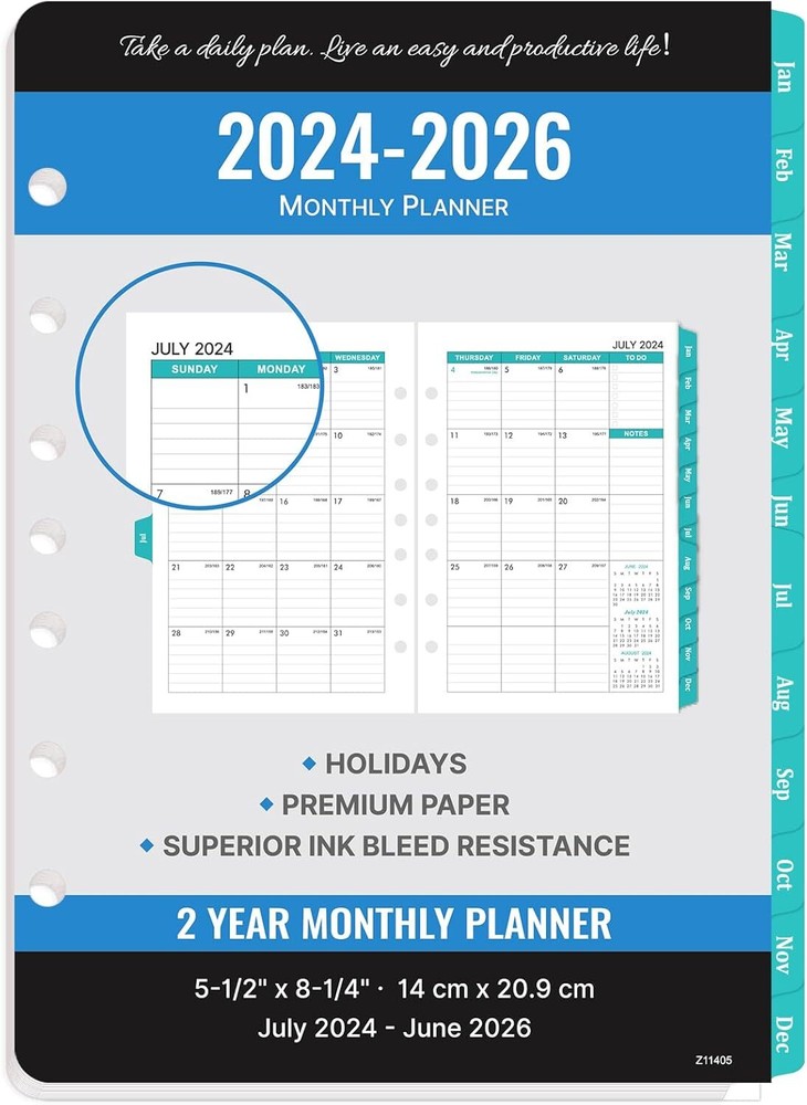 2024-2026 Monthly Planner Refill - Inserts with 7-Hole Punched,...