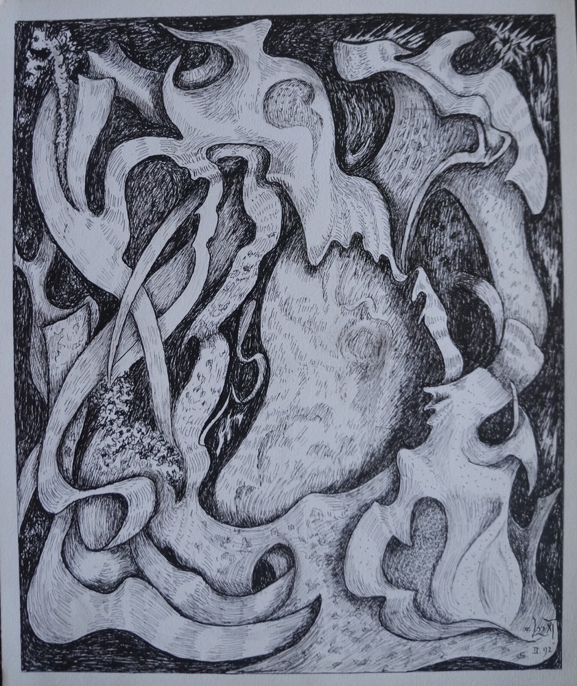 Ink Drawing Surrealist Composition Signed GUSTAV VON DER LOO (j)