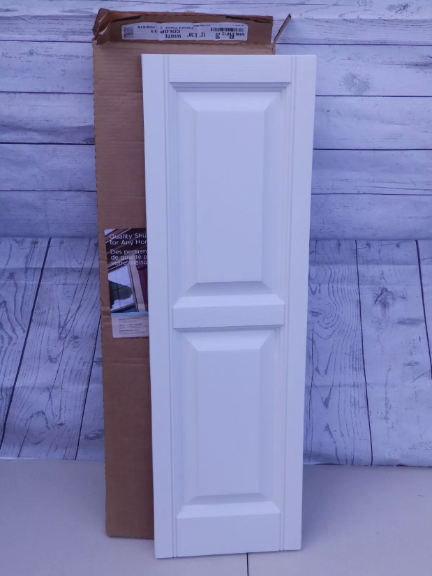 12" x 39" PLYGEM Raised Panel Board Window Shutters Pair In White Polypropylene