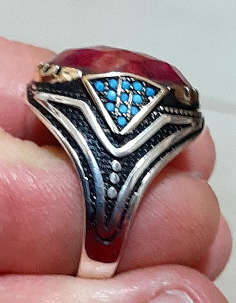 Mens 925 Ruby Turquoise Solitaire Silver Ring Man Sterling $