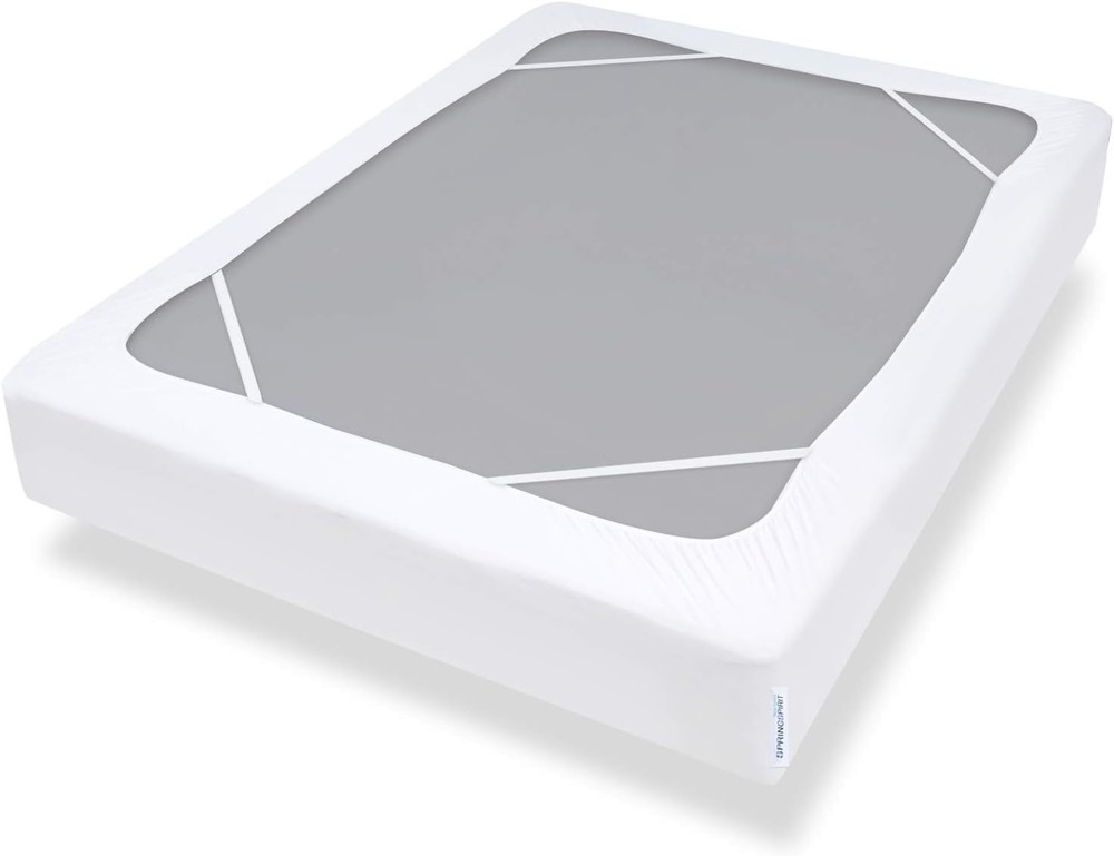 Queen Box Spring Cover with Deep Corner Pockets - Smooth White Fabric, Washable
