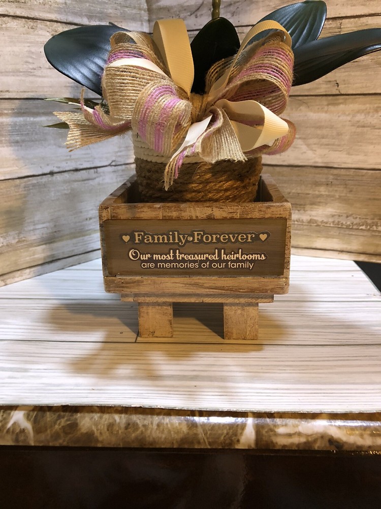 HANDCRAFTED WOODEN BASE WITH POTTED ARTIFICIAL ORCHID