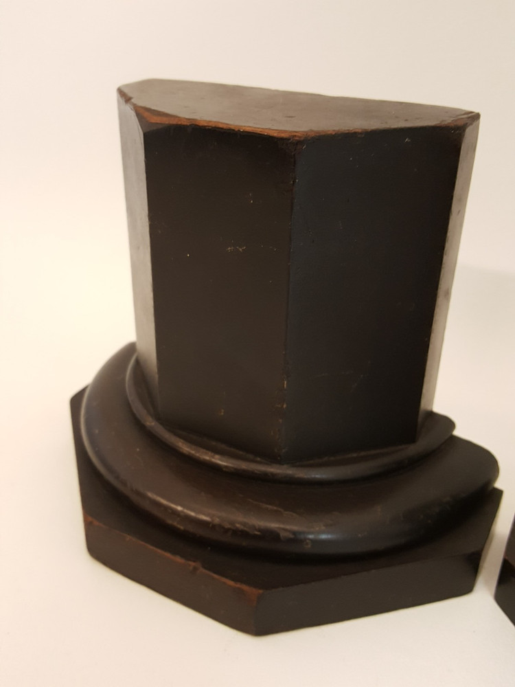 Vintage 40s walnut bookends pair colum columnar rook