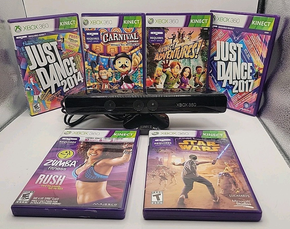 Microsoft Xbox 360 Kinect Sensor Bar + 6 Games Bundle FAST SHIP