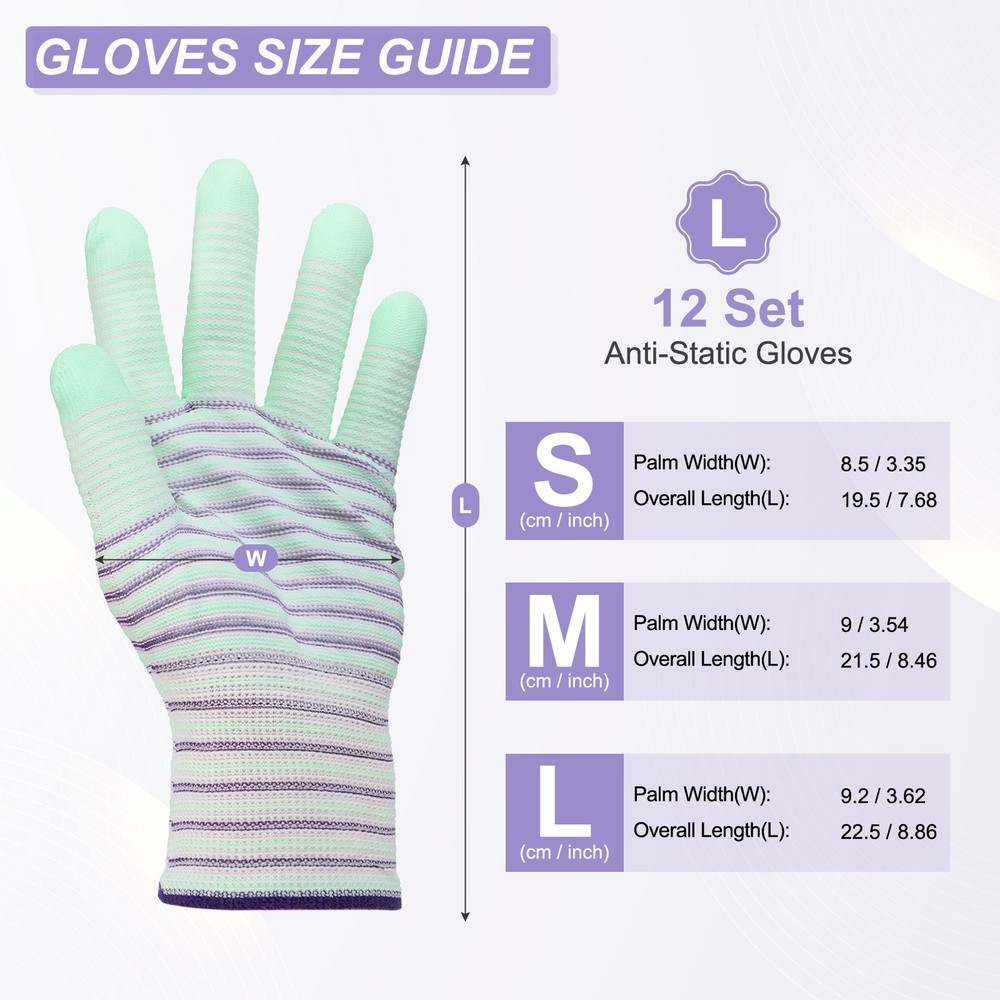 12Set ESD Anti-Static Gloves Protective Gloves, Large Size Light Green