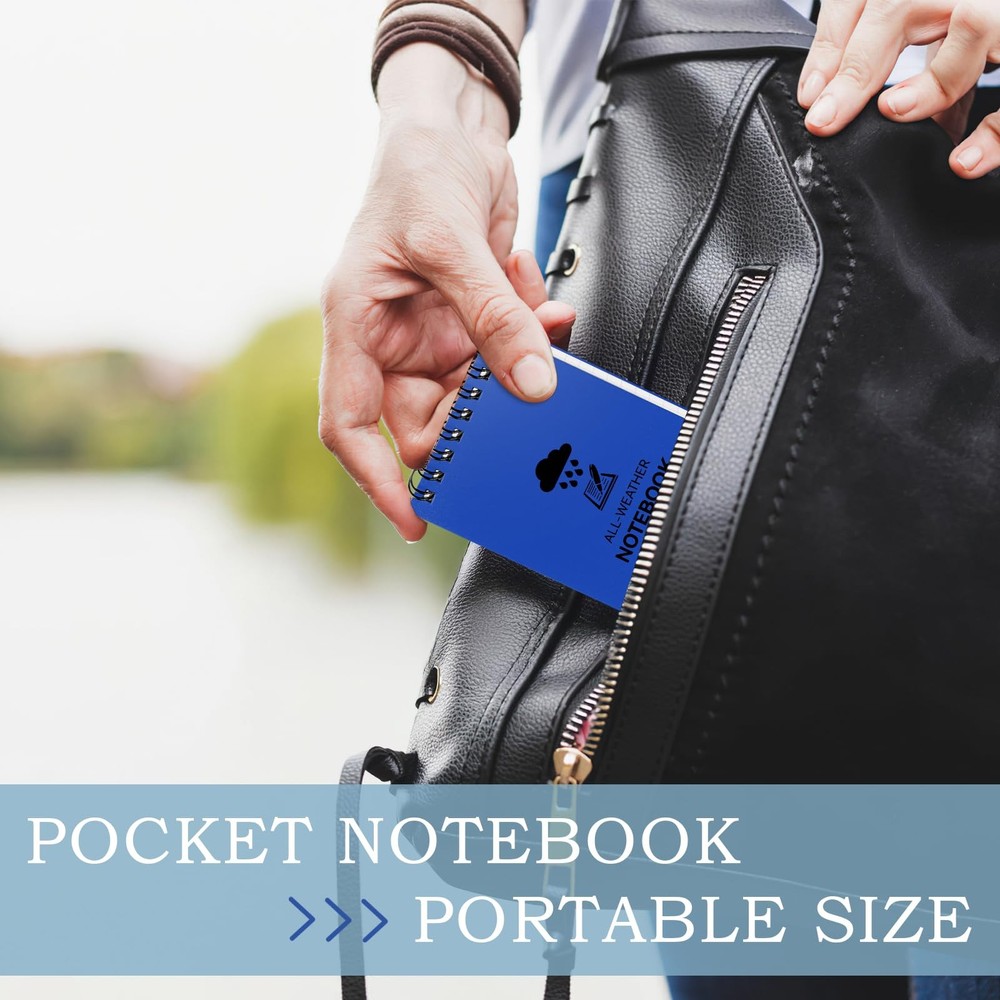 6 Pack Waterproof Notebook, 3 x 5 Pocket Notepad, Top-Spiral Weatherproof Not