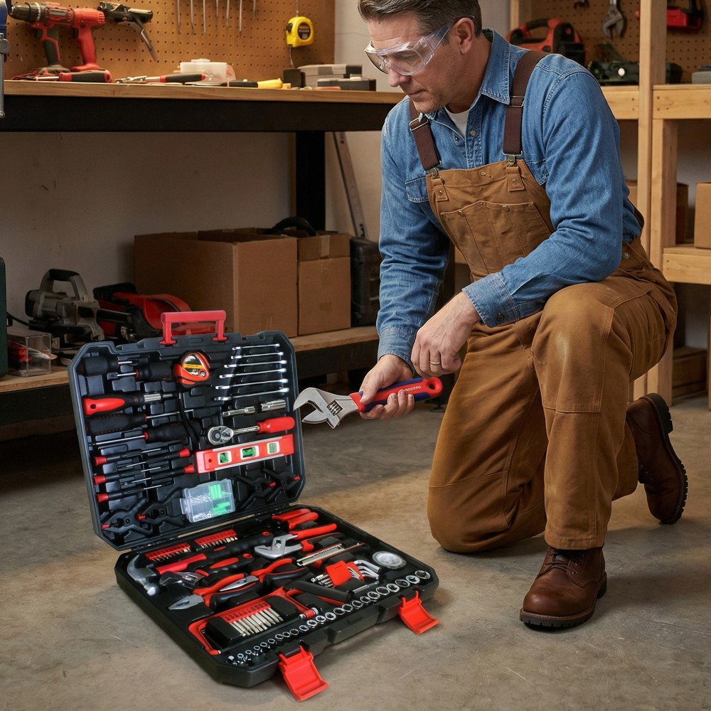 Handy Black Hand Tool Box Equipped with a Comprehensive 238 Piece Toolset