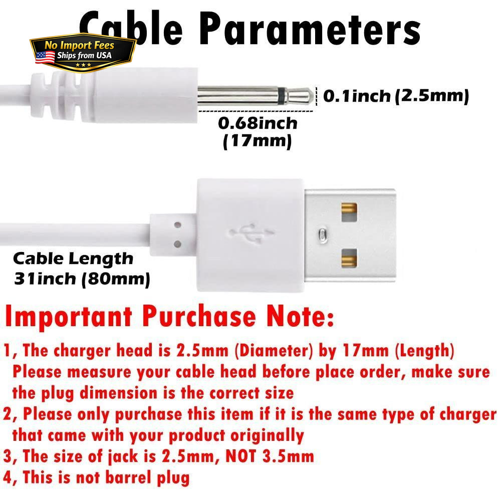 BATSOEASY 2 Pack 2.7ft Replacement DC Charging Cable, 10 centimeters, White