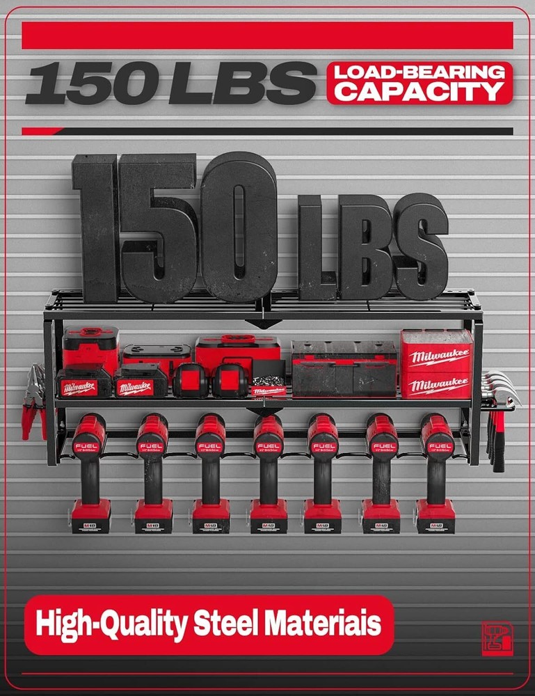 Power Tool Organizer Garage Organization with 7 Drill Holders Storage Wall Mount