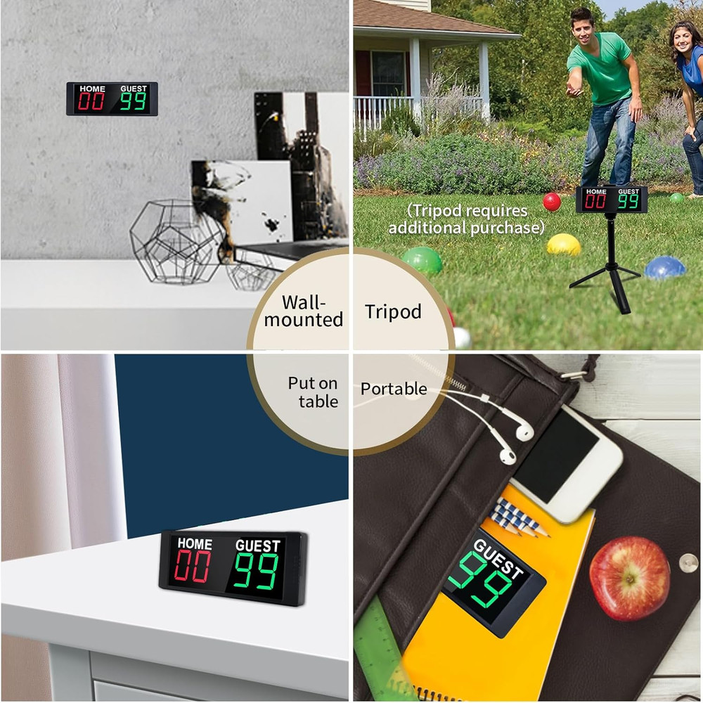 Portable Digital Scoreboard, Tabletop Electronic Scoreboard with Remote, 1 Count