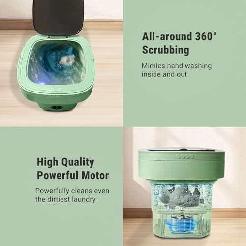 Folding Washer With Drain Pipe & Spin Basket 3 Cleaning Modes Blue Light