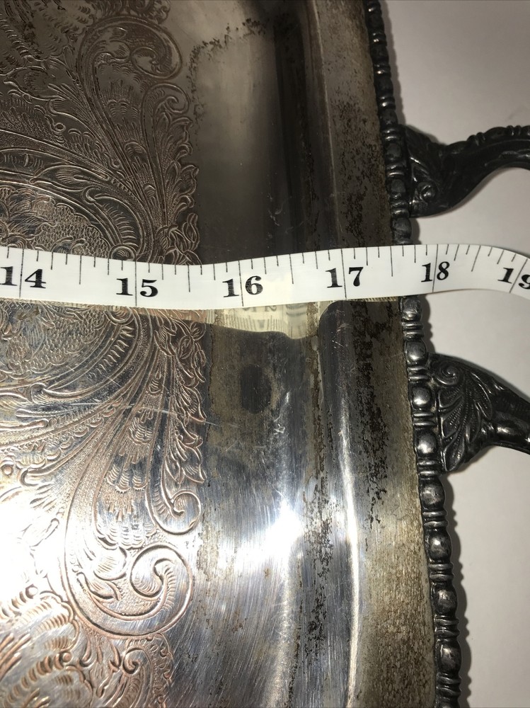 Vintage Ornate Silver over Copper Serving Tray